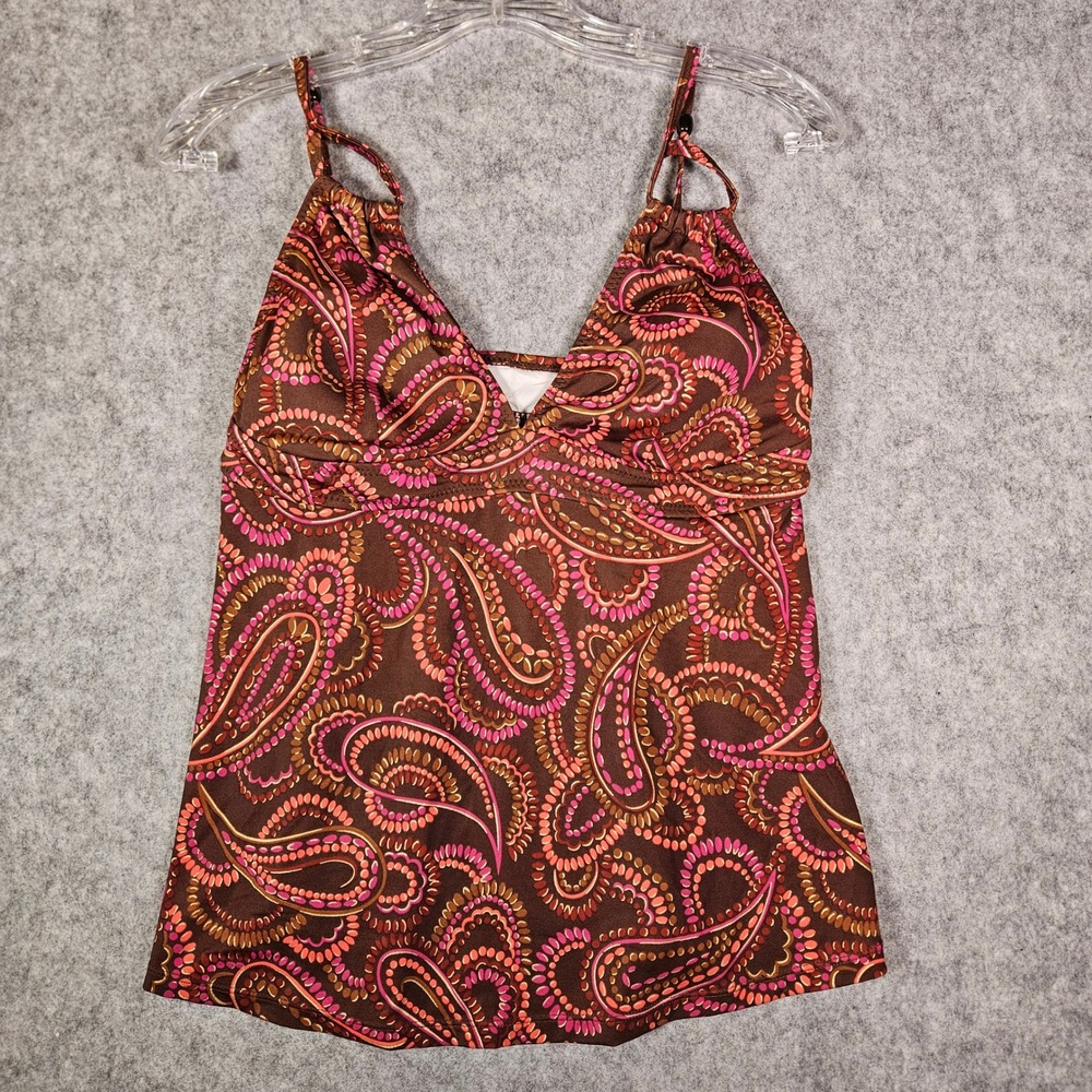 Liz Lange Womens Paisley Maternity Tankini Top Beaded Beach Swim Vacation Size M